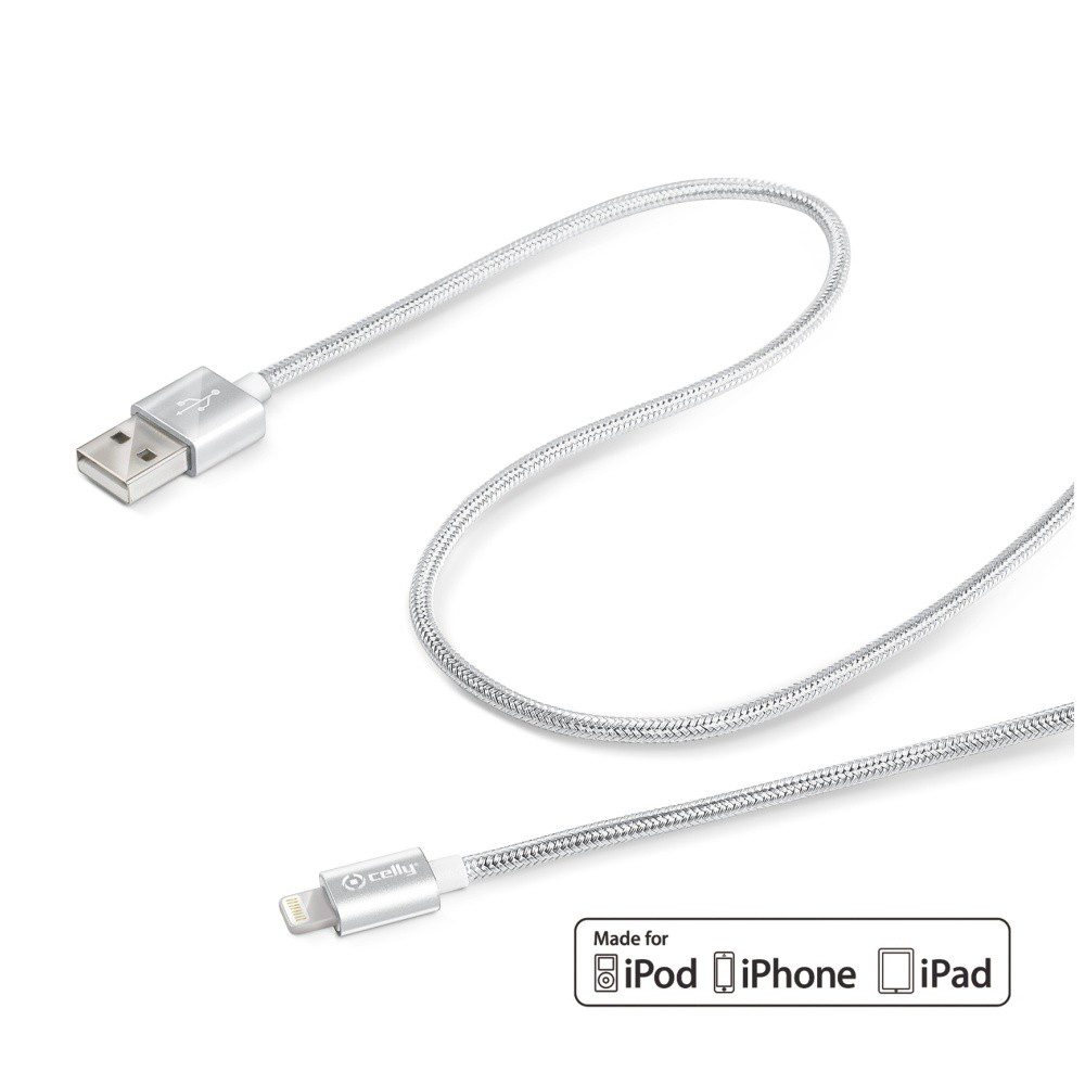 CELLY, kabel USB-A na Lightning, 10W, 1.0m, tekstil srebrni